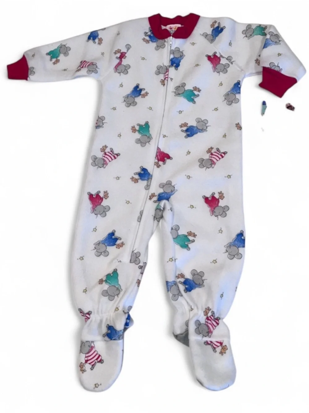 NWT VTG Carter’s Fuzzy Fleece Sleepwear 1 Piece Mouse Print Pajamas 18M